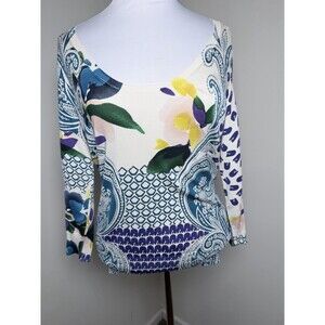 ETRO Milano Silk Blend Paisley Floral Knit Top Womens 46 Made Italy Designer EUC